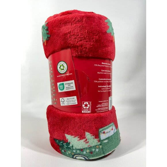 Holiday Time Christmas Tree Truck Plush Throw Blanket 50" x 60" Red - Picture 8 of 9